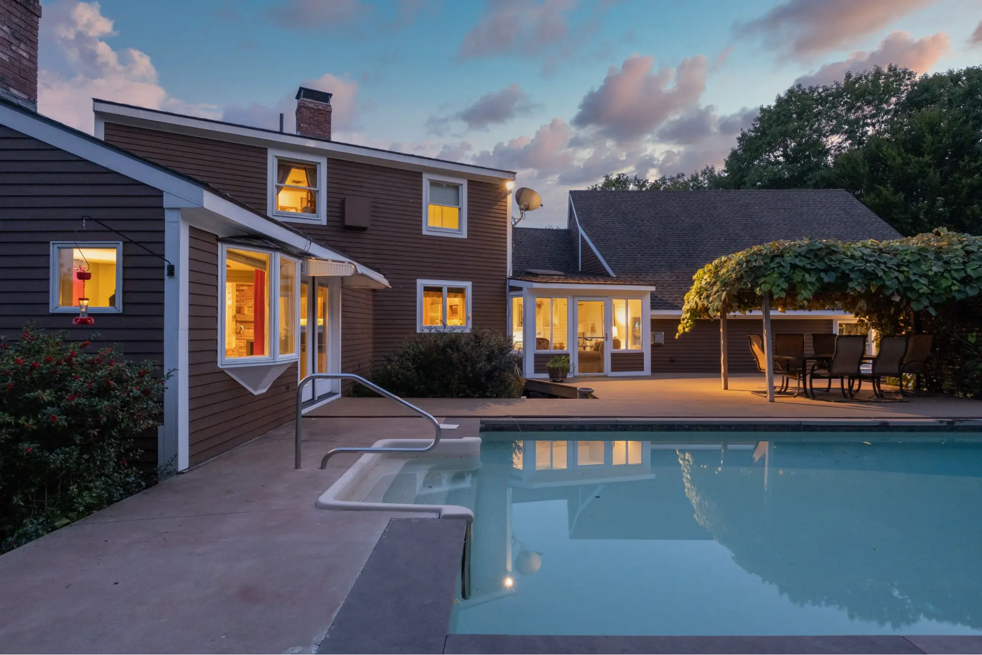 Residential pool at sunset
