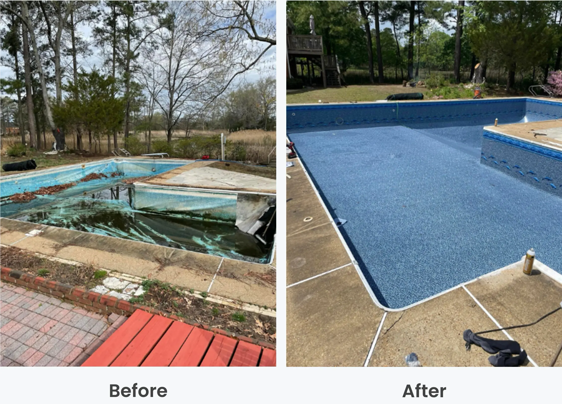 Vinyl Pool Liner Replacement Before and After